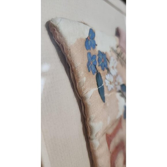 Vintage Antique Wall Hanging Wooden Framed 8x10" Hand Painted Pink Silk Bag - Picture 5 of 10